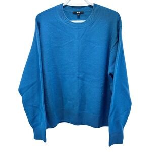 UNIQLO Men's L Sweater‎ 100% Wool Crew Neck Blue Warm Classic Minimalist Style